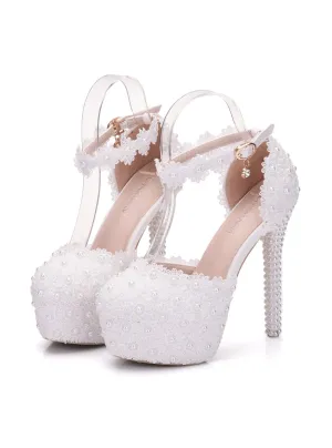 14CM White Lace Stiletto Heels Wedding Shoes