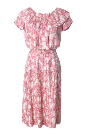 1950s David W Goodstein Red Silk Bamboo Print Vintage Dress