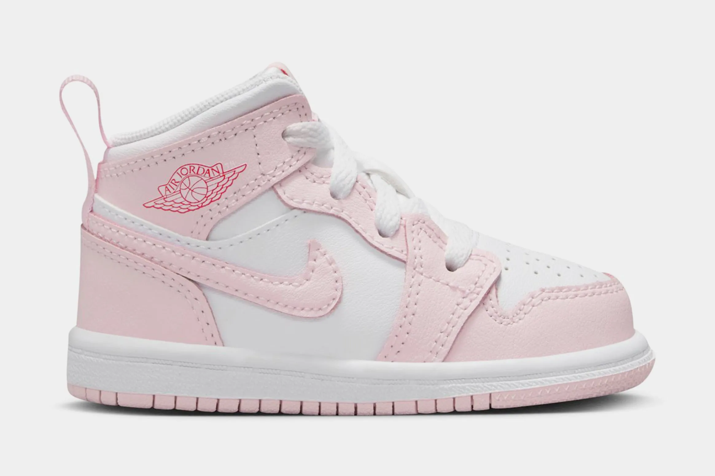 Air Jordan 1 Mid Infant Toddler Lifestyle Shoes (Pink Foam/Fire Red/White)