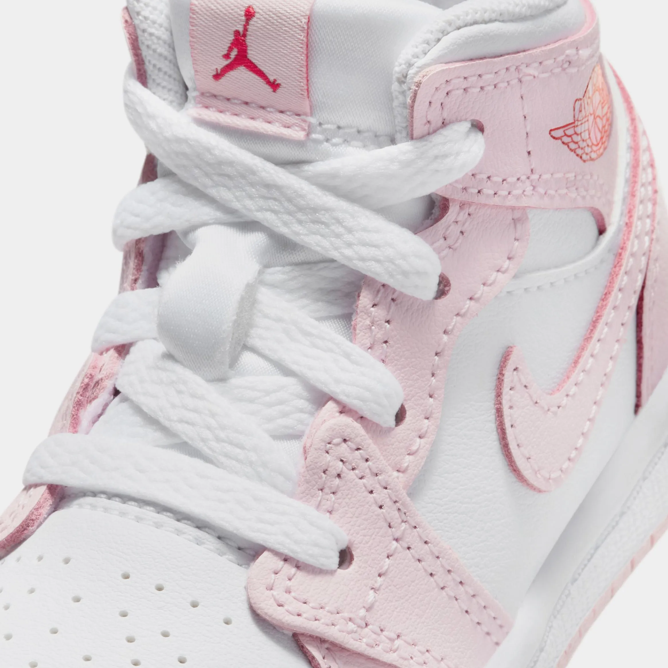 Air Jordan 1 Mid Infant Toddler Lifestyle Shoes (Pink Foam/Fire Red/White)