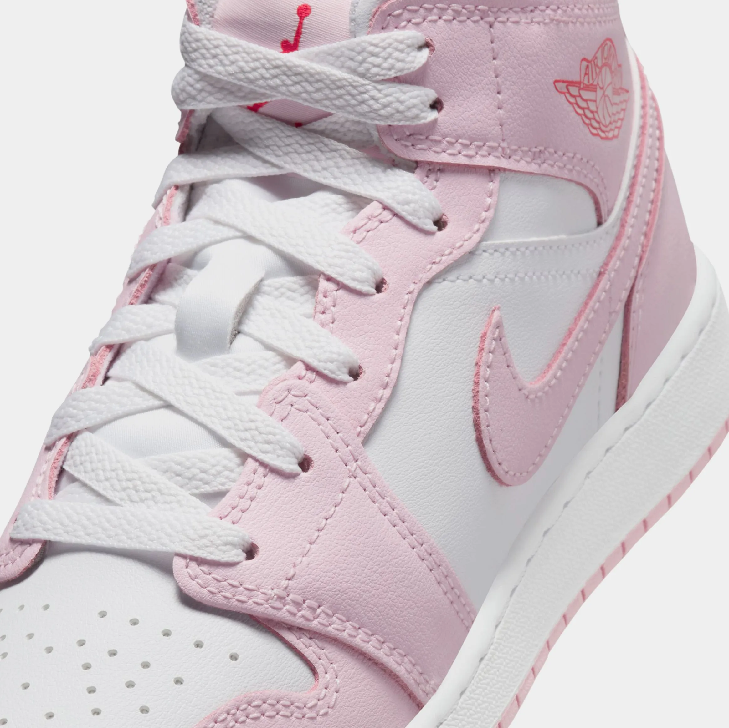 Air Jordan 1 Mid Pink Foam Grade School Lifestyle Shoes (Pink Foam/White/Fire Red)