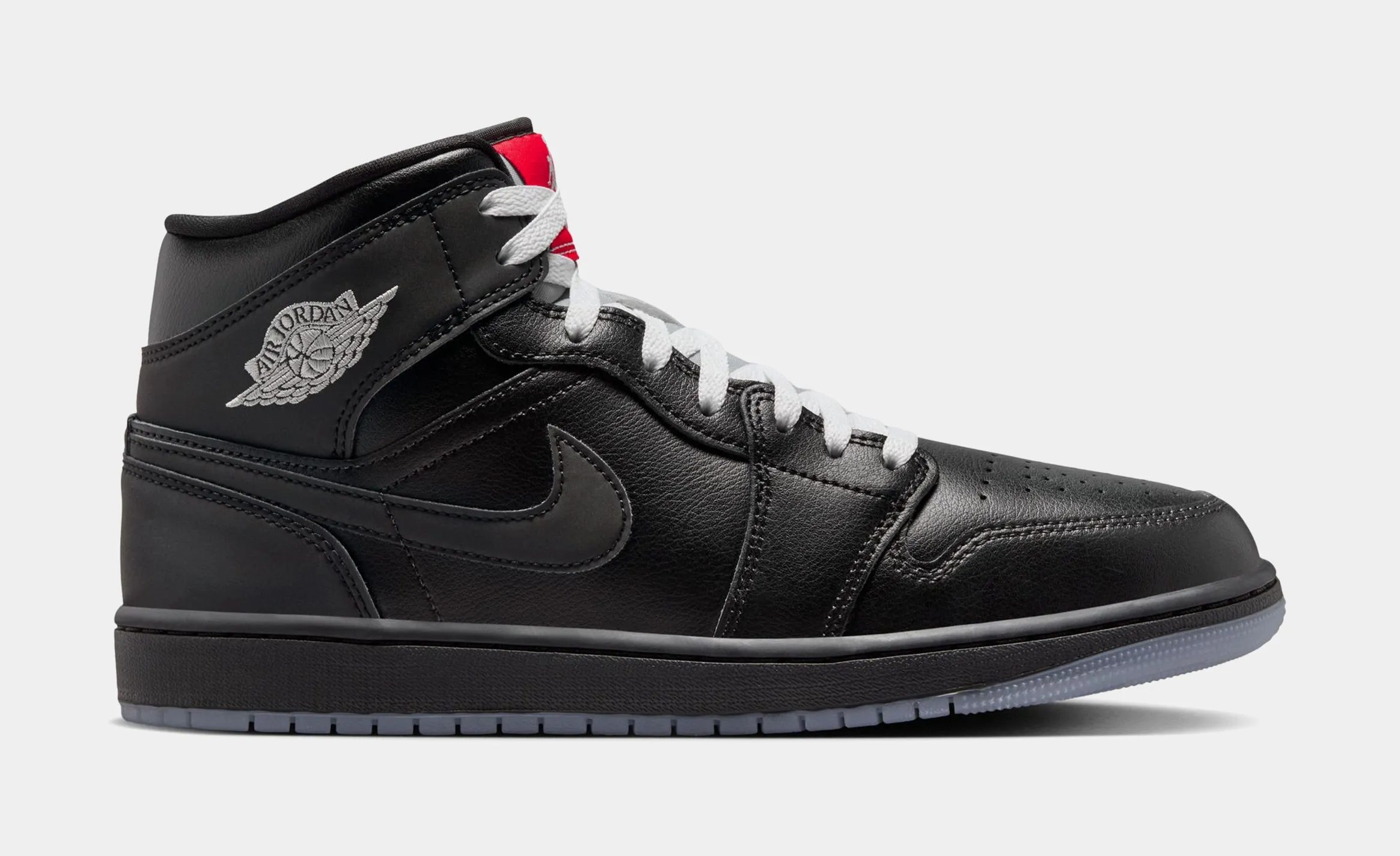 Air Jordan 1 Mid SE Mens Basketball Shoes (Black/Silver Metallic/University Red)