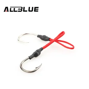 ALLBLUE 10pcs Stainless Steel Jigging Spoon Fishing Hook With PE Line Saltwater Jig Assist Fishhook For Sea Fishing Size 1/0-4/0