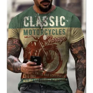 American Truck Classic 3D Mens T-Shirt | Grey Summer Cotton | Men's Tee Motorcycle Graphic Spring & Outdoor Sports Vintage Crew Neck