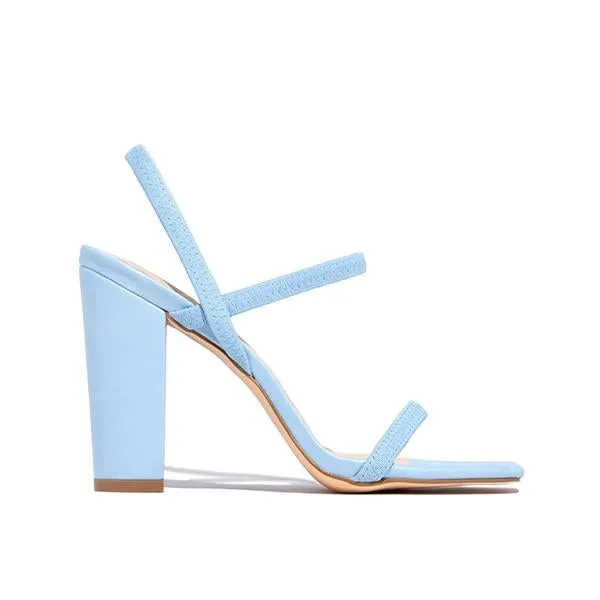 Amozae Elastic Straps Squared Toe Chunky Heels