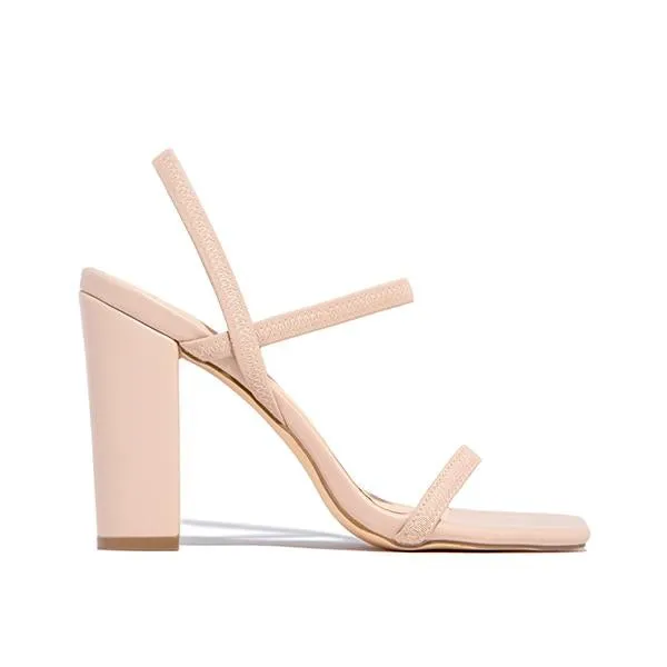 Amozae Elastic Straps Squared Toe Chunky Heels