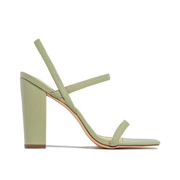 Amozae Elastic Straps Squared Toe Chunky Heels