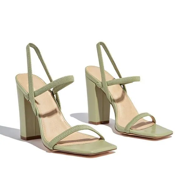 Amozae Elastic Straps Squared Toe Chunky Heels