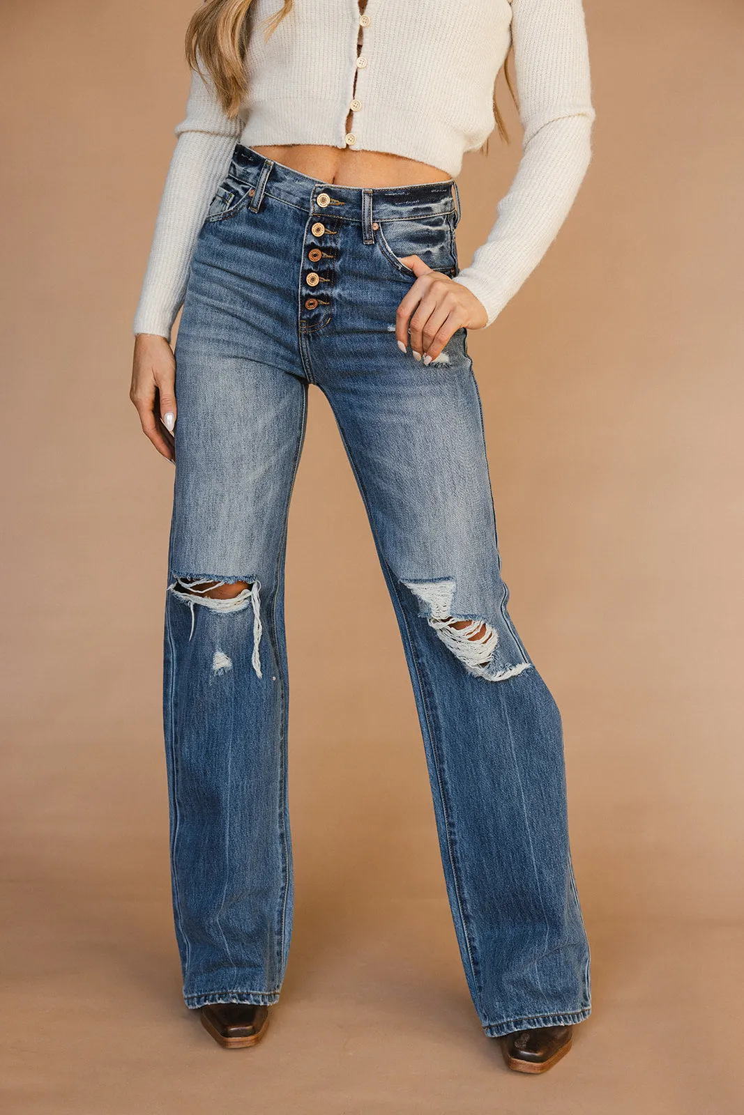 Ari KanCan dark wash 90’s wide leg button fly jeans