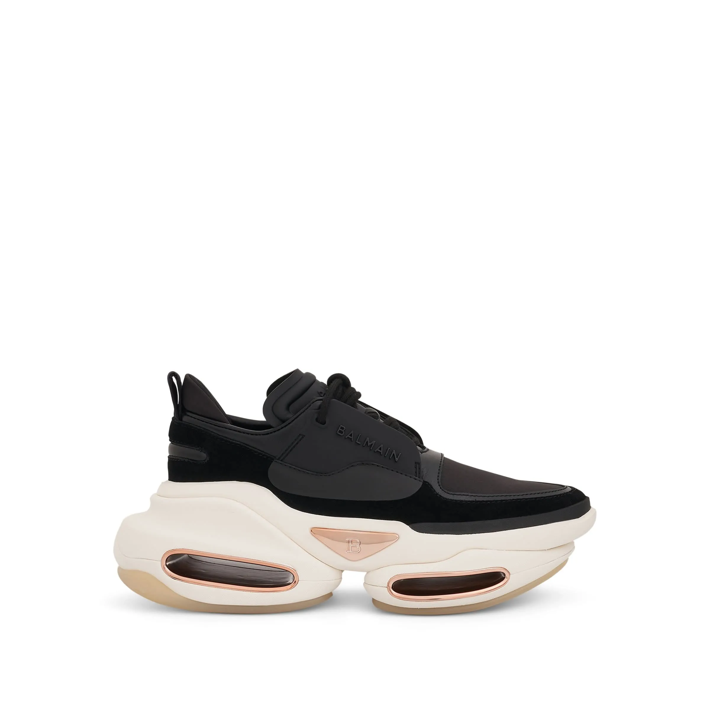 B-Bold Low Calfskin & Suede Sneaker in Black/White