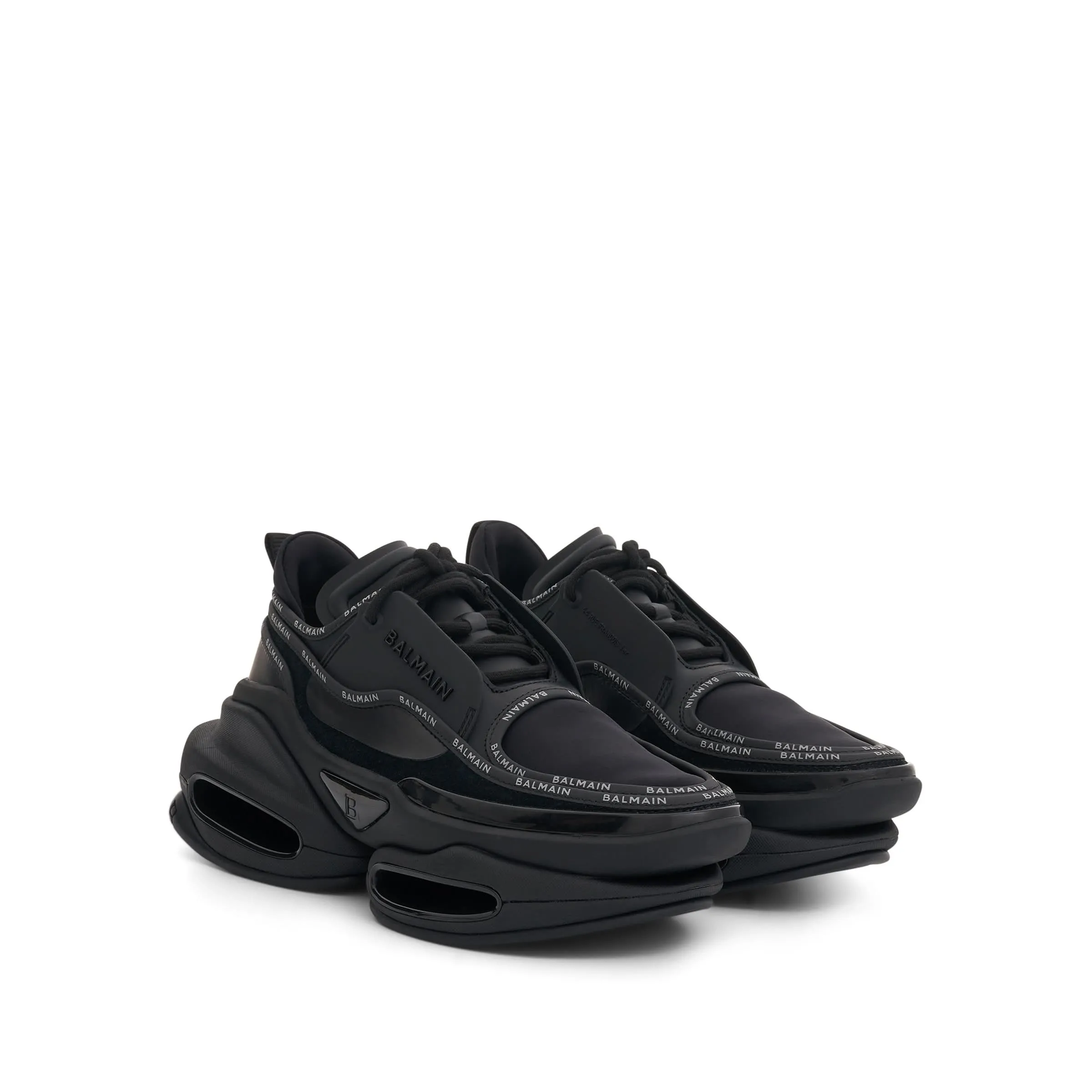 B Bold Low Rubberised Leather & Suede Sneaker in Black