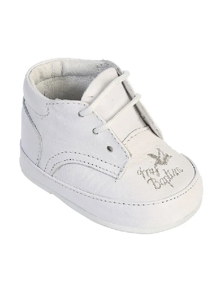 Baby Boys White Gold Embroidered Leather Baptism Shoes 0-4 Baby