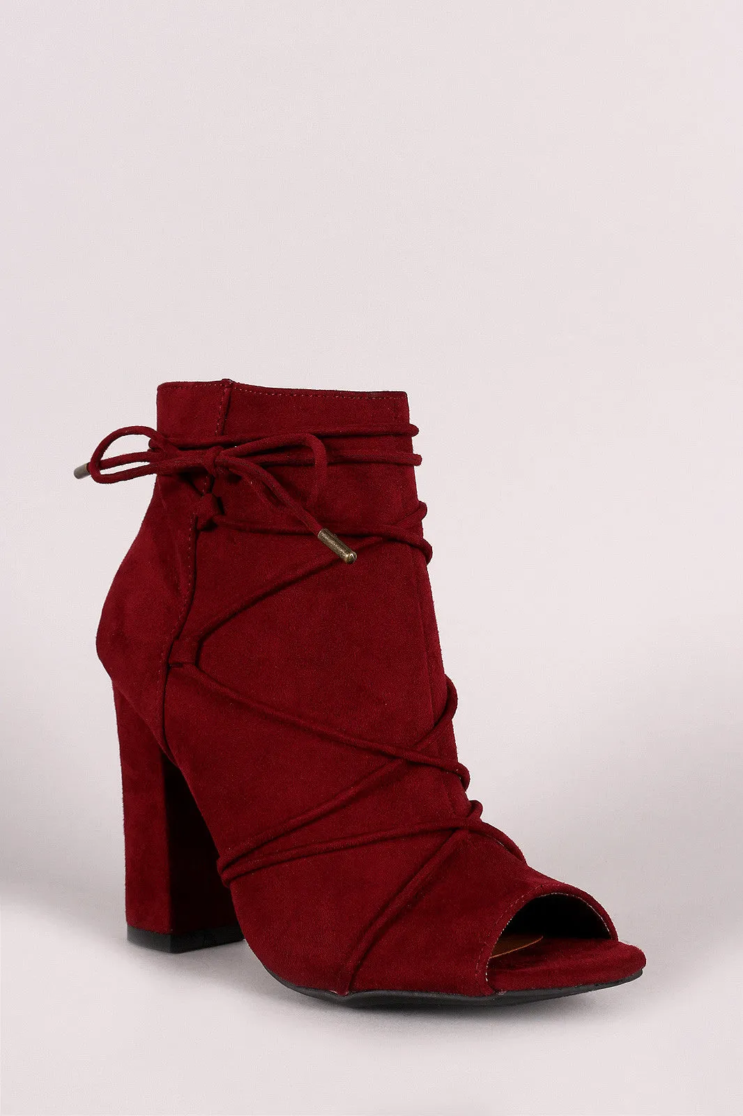 Bamboo Strappy Lace Up Peep Toe Booties