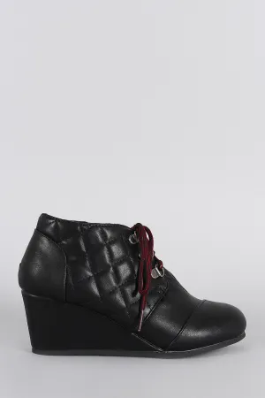 Bamboo Vegan Leather Patch Work Wedge Quilted Booties