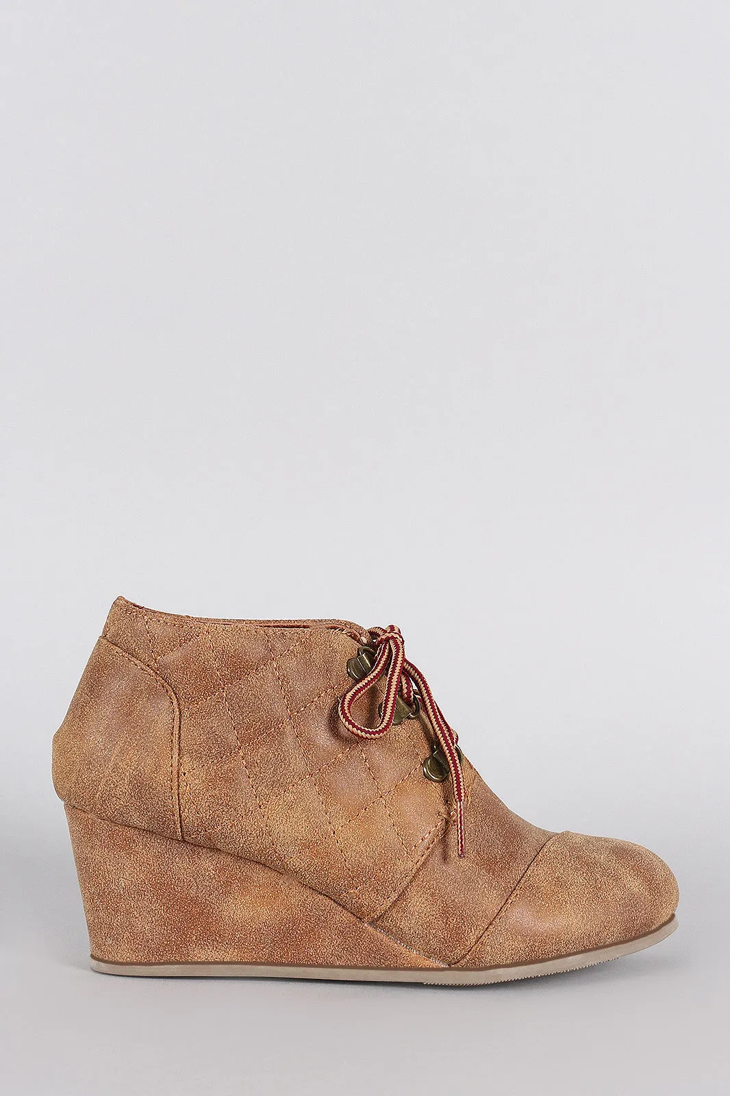 Bamboo Vegan Leather Patch Work Wedge Quilted Booties