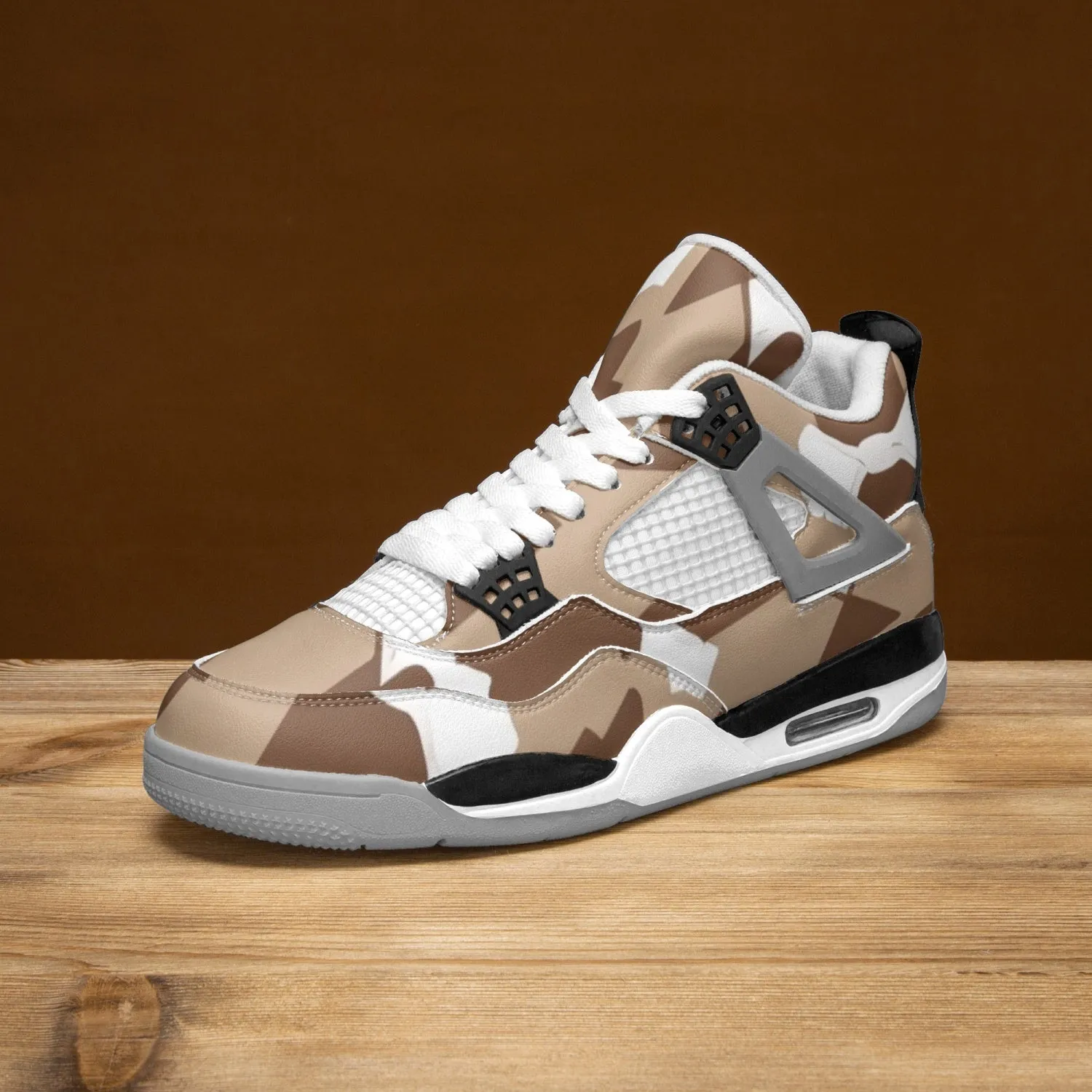 Baskets de basket-ball AJ4 semelle grise "Motif militaire marron" (699)