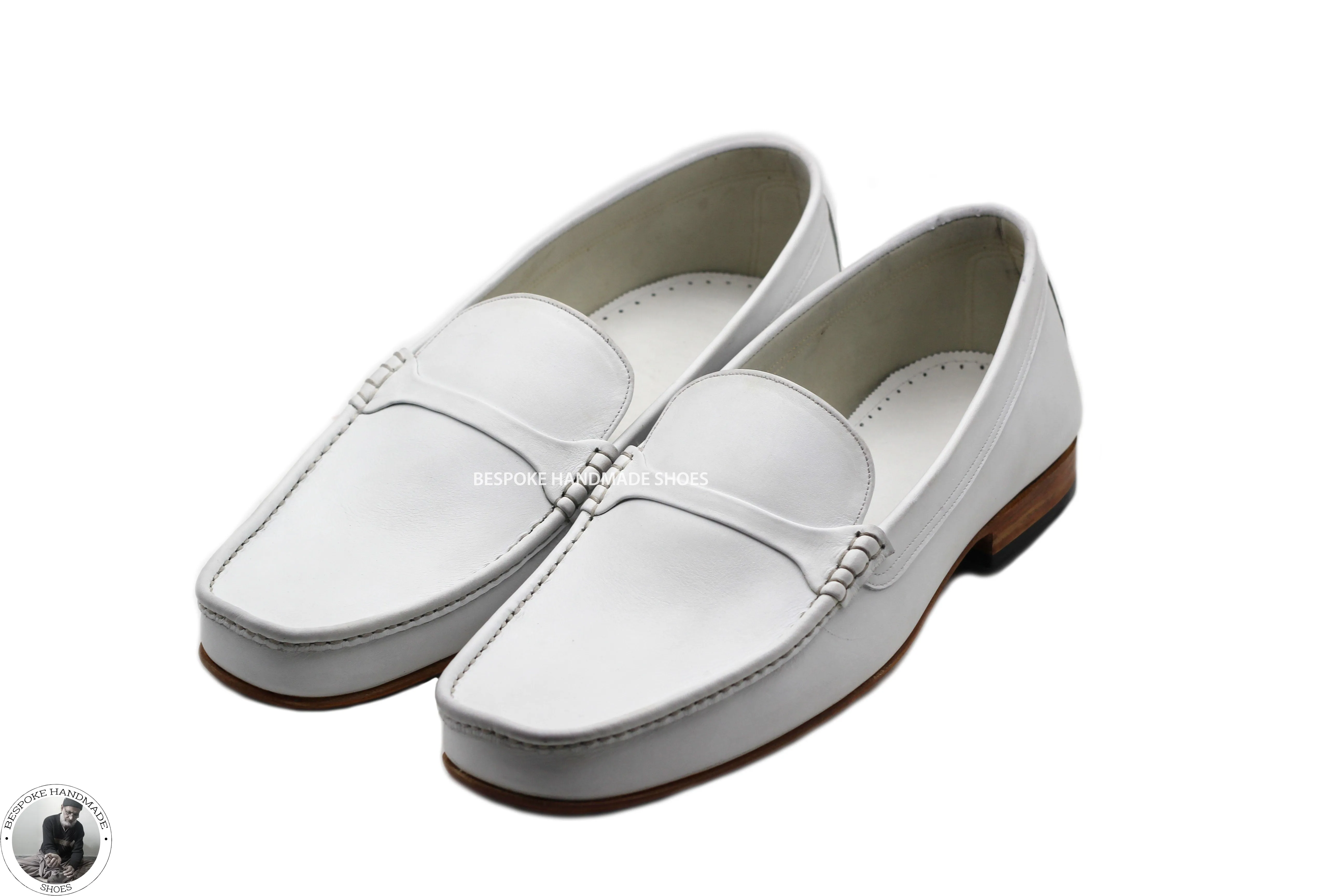 Bespoke Handmade Men's Genuine White Leather Loafer Style Slip on Casual / Formal Shoes