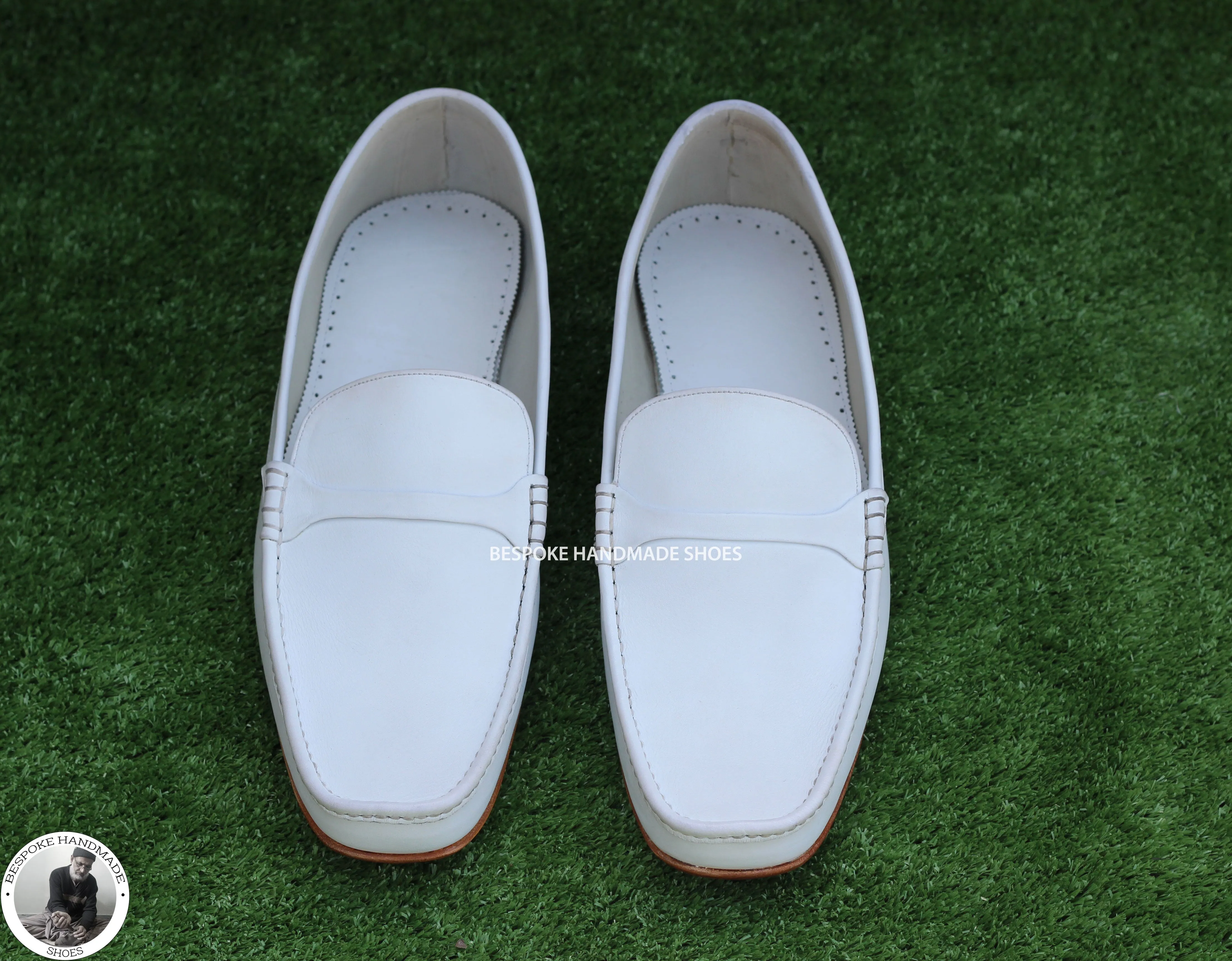 Bespoke Handmade Men's Genuine White Leather Loafer Style Slip on Casual / Formal Shoes