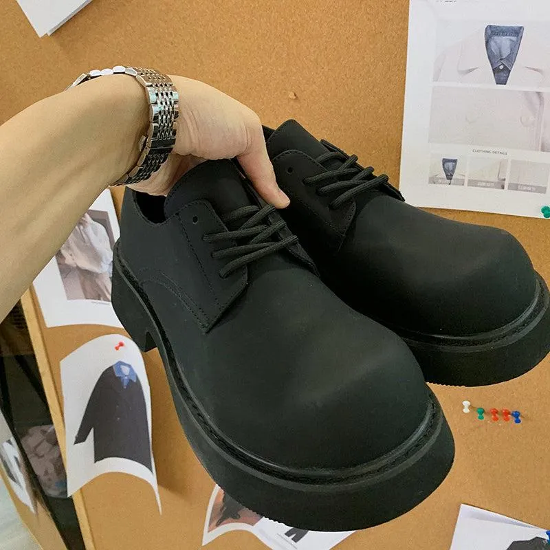 Black Square Head Leather Shoes