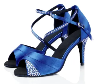 Blue Rhinestone Latin Dance Shoes Salsa Ballroom Dance Shoes