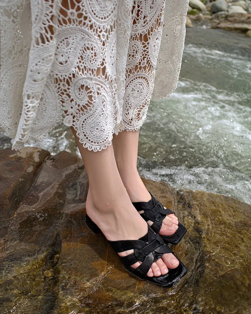 Braided Chunky Heel Roman Sandals