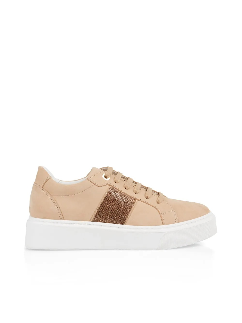 Bright Toffee Sneakers With Rhinestone Stripe