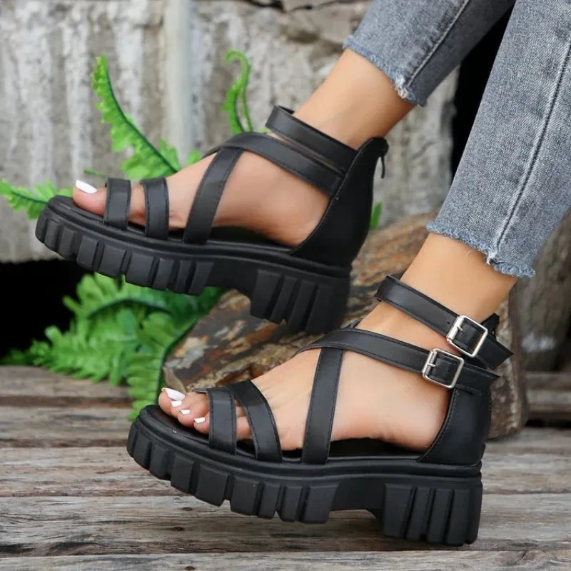 Buckle Cross Strap Chunky Platform Sandals