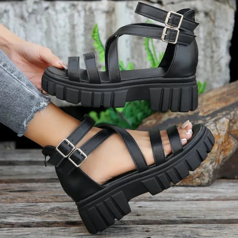 Buckle Cross Strap Chunky Platform Sandals