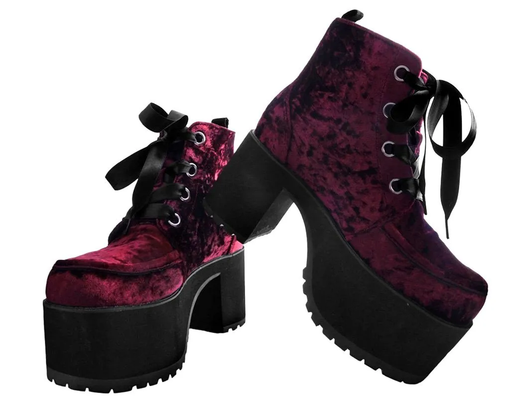 Burgundy Crushed Velvet Nosebleed Boot - *FINAL SALE/NON-RETURNABLE