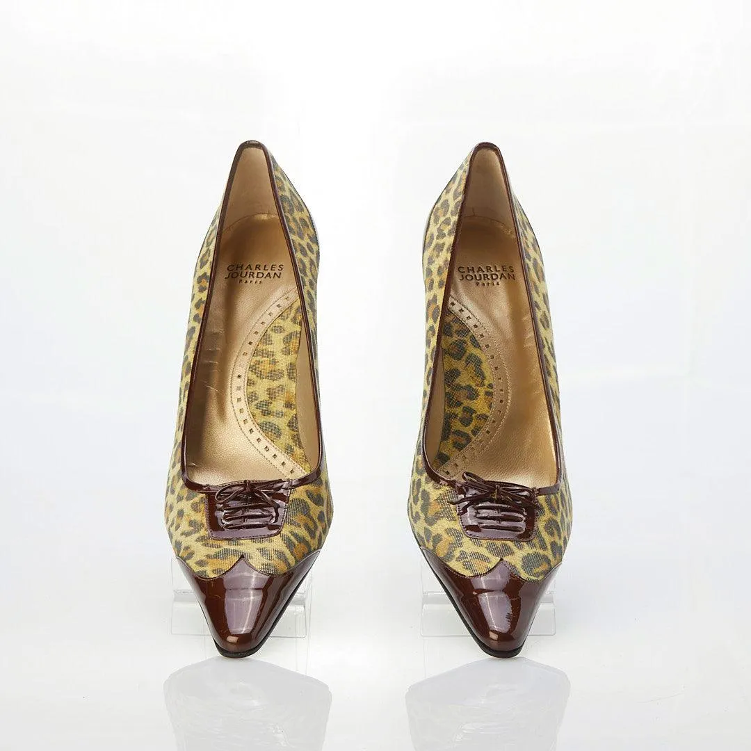 Charles Jourdan Paris Leather Leopard Skin Court Shoe UK Size 9.5.