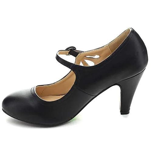 Chase & Chloe KIMMY-21 Black Round Toe Mary Jane Dress Pumps