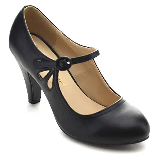 Chase & Chloe KIMMY-21 Black Round Toe Mary Jane Dress Pumps