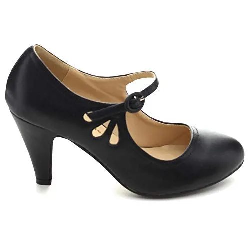 Chase & Chloe KIMMY-21 Black Round Toe Mary Jane Dress Pumps