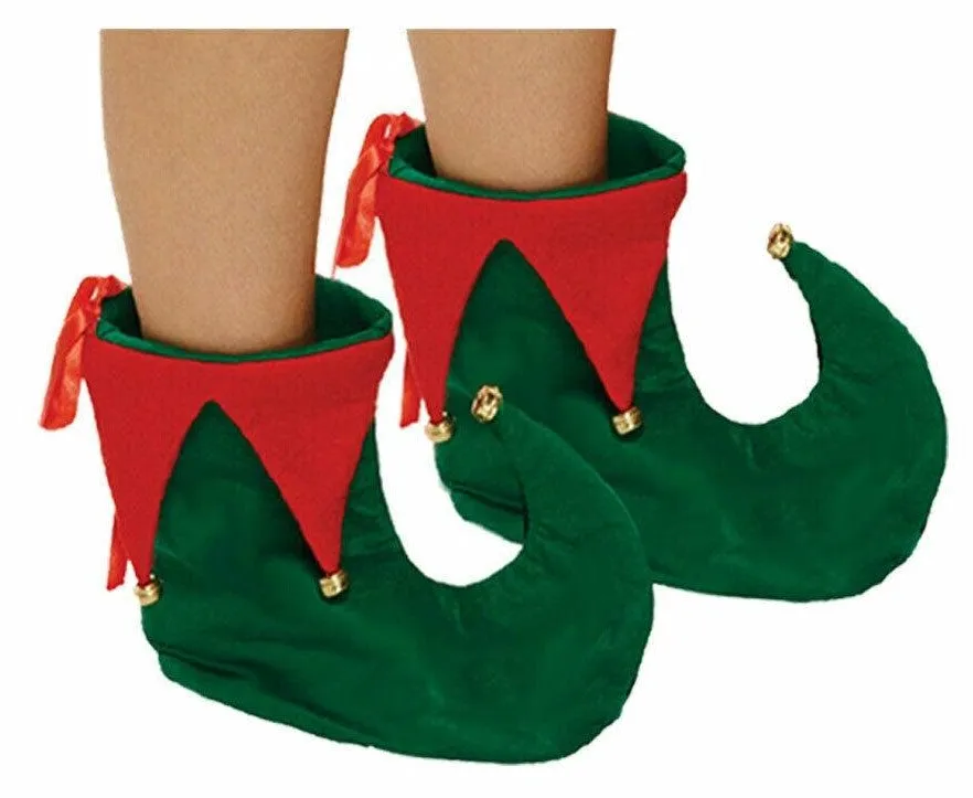 Christmas Santa Helper Hat, Striped OTK Socks, and Elf Shoes - Xmas Fancy Dress 3 Pc Set