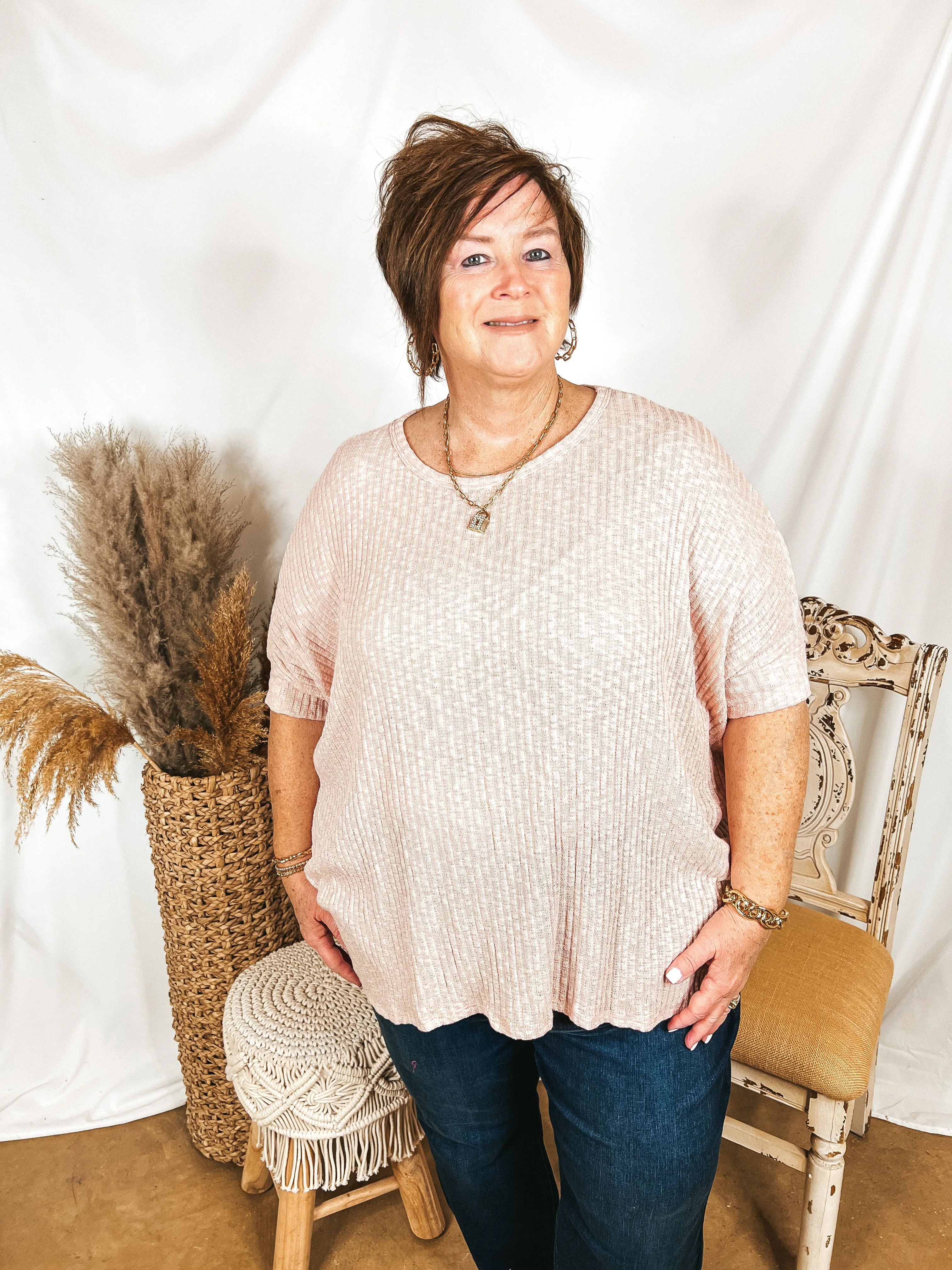 Corner Cafe Ribbed Poncho Top in Blush Pink