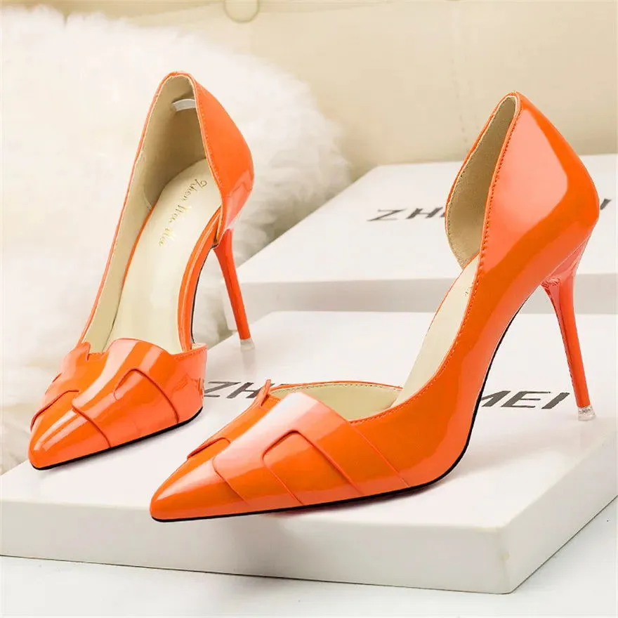 Cut-Out Shallow Side Thin High Heels Women's Leather Shoes