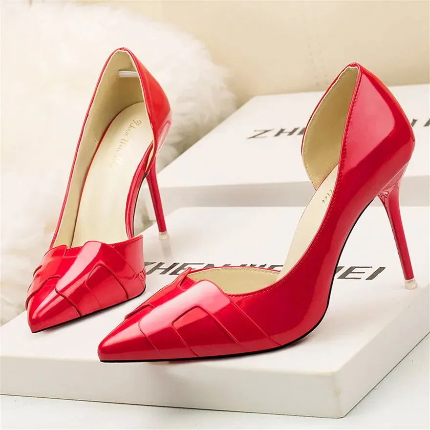 Cut-Out Shallow Side Thin High Heels Women's Leather Shoes