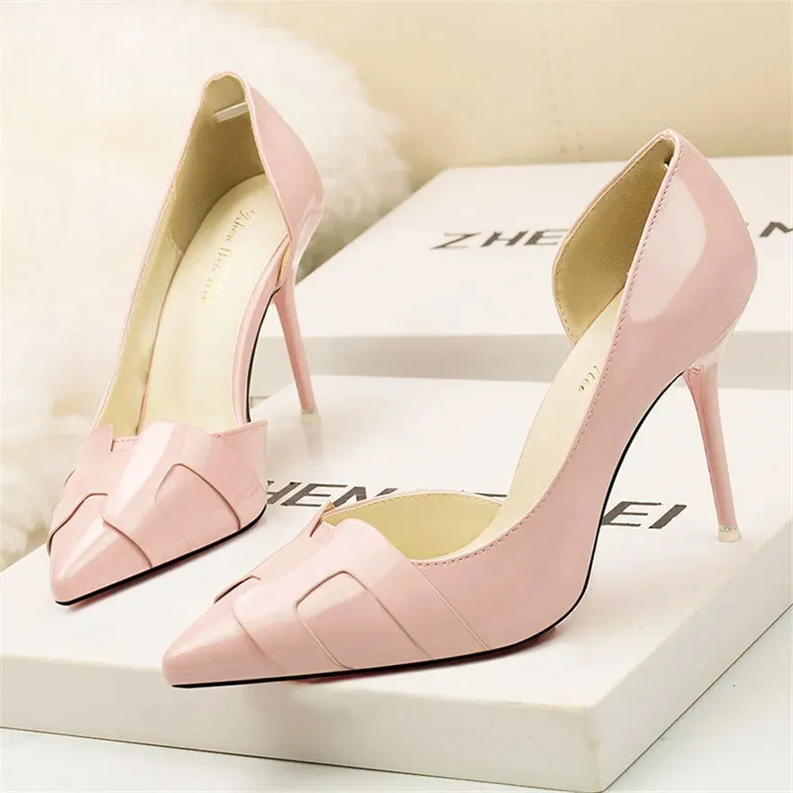 Cut-Out Shallow Side Thin High Heels Women's Leather Shoes