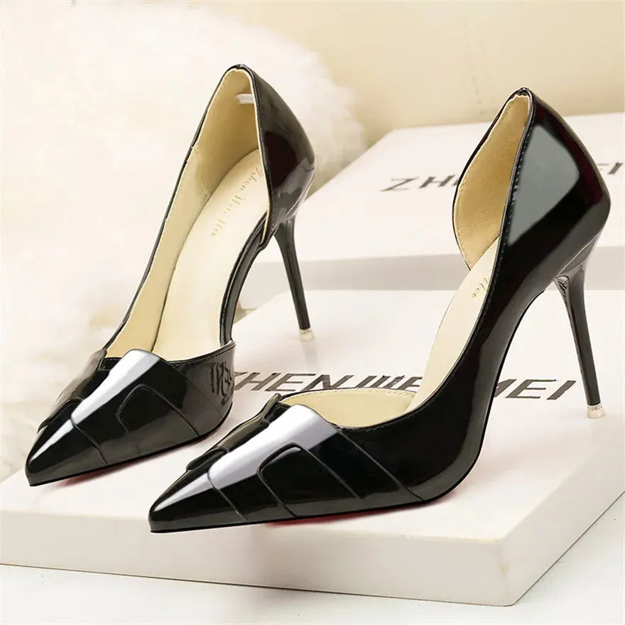 Cut-Out Shallow Side Thin High Heels Women's Leather Shoes