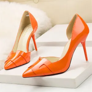 Cut-Out Shallow Side Thin High Heels Women's Leather Shoes