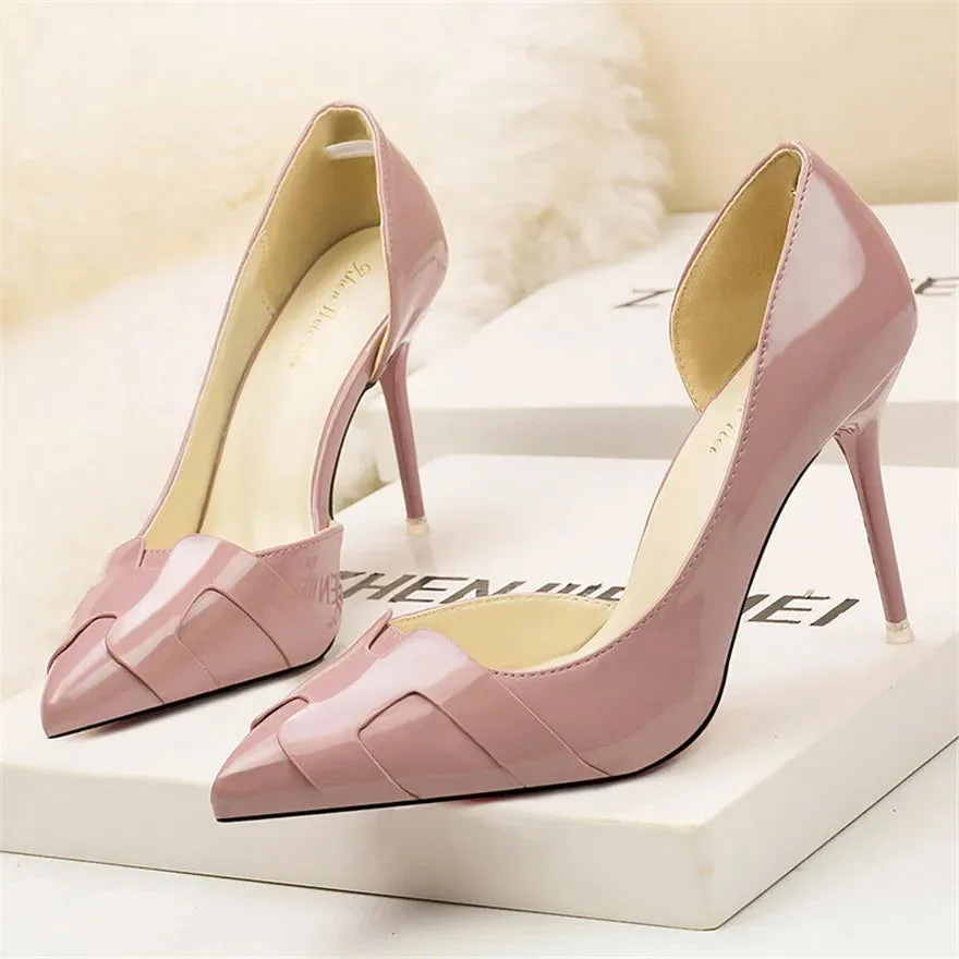 Cut-Out Shallow Side Thin High Heels Women's Leather Shoes