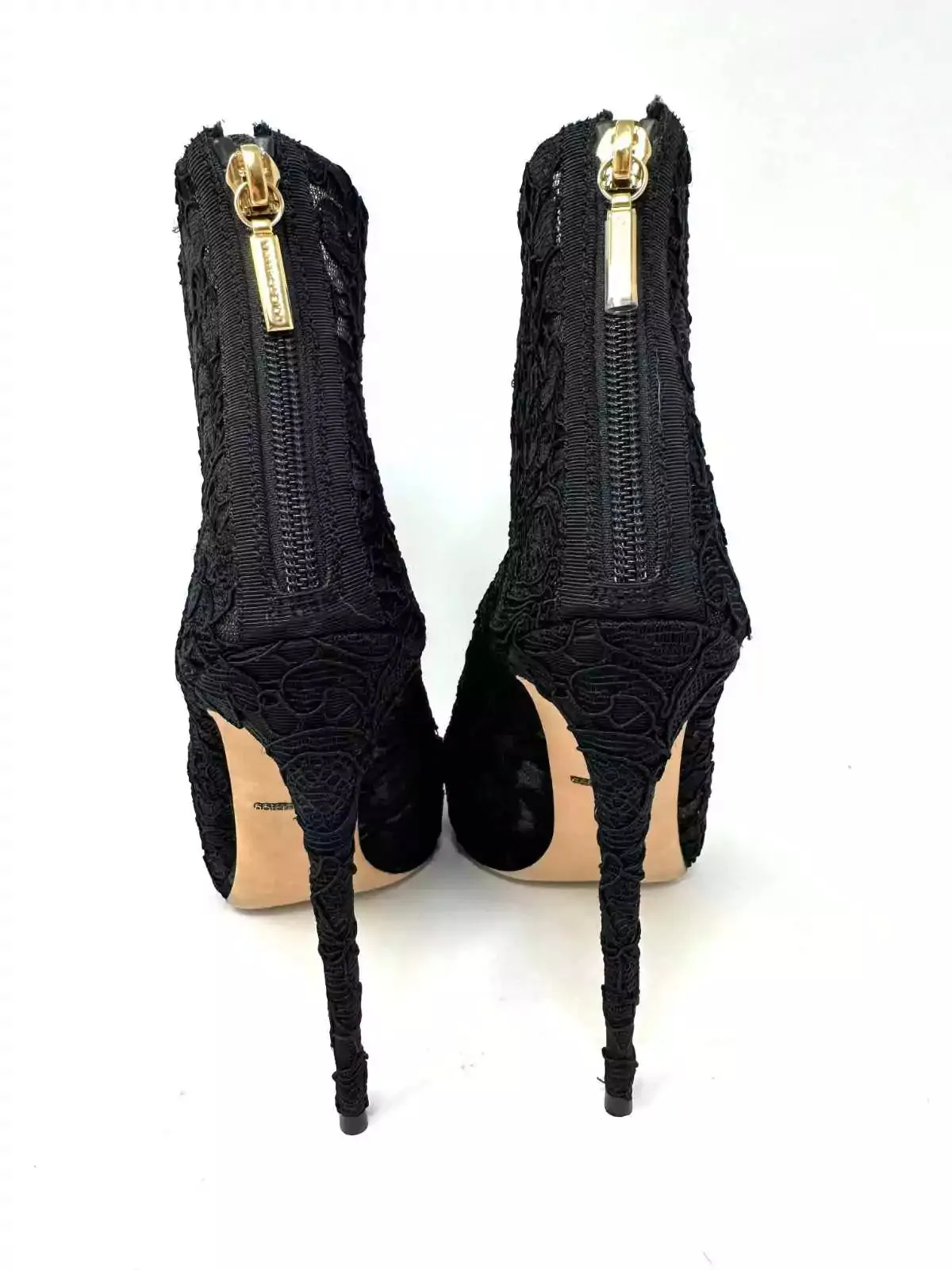 Dolce & Gabbana Black Lace Crystal Embellished Peep Toe Booties 41