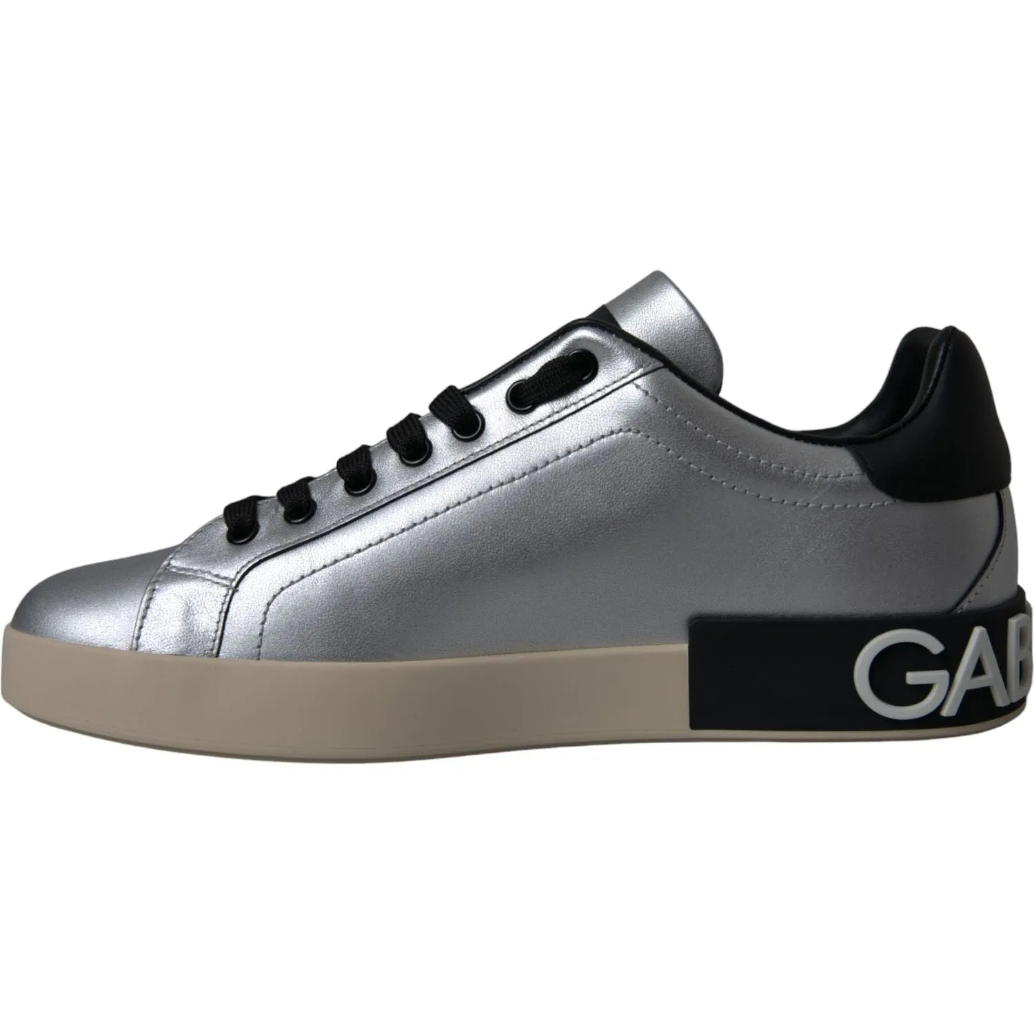 Dolce & Gabbana Silver Portofino Calf Leather Sneakers Men Shoes