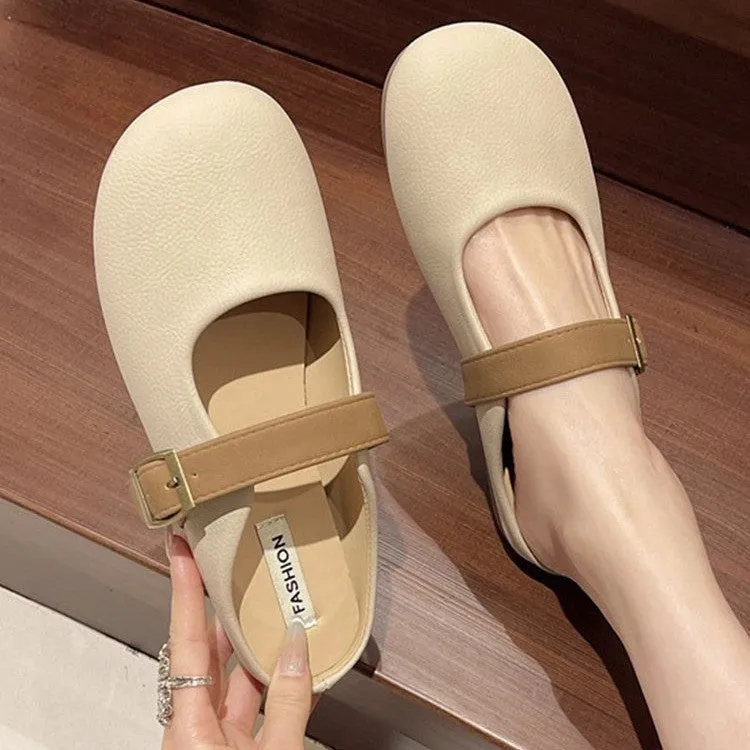 DUNNMALL  Soft Bottom Slip-on Closed Toe Half Support Women's Shoes  New Retro Flat Bottom Boken Slippers Women's All-Matching Leisure Sandals