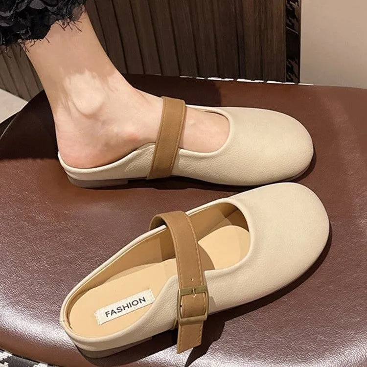 DUNNMALL  Soft Bottom Slip-on Closed Toe Half Support Women's Shoes  New Retro Flat Bottom Boken Slippers Women's All-Matching Leisure Sandals