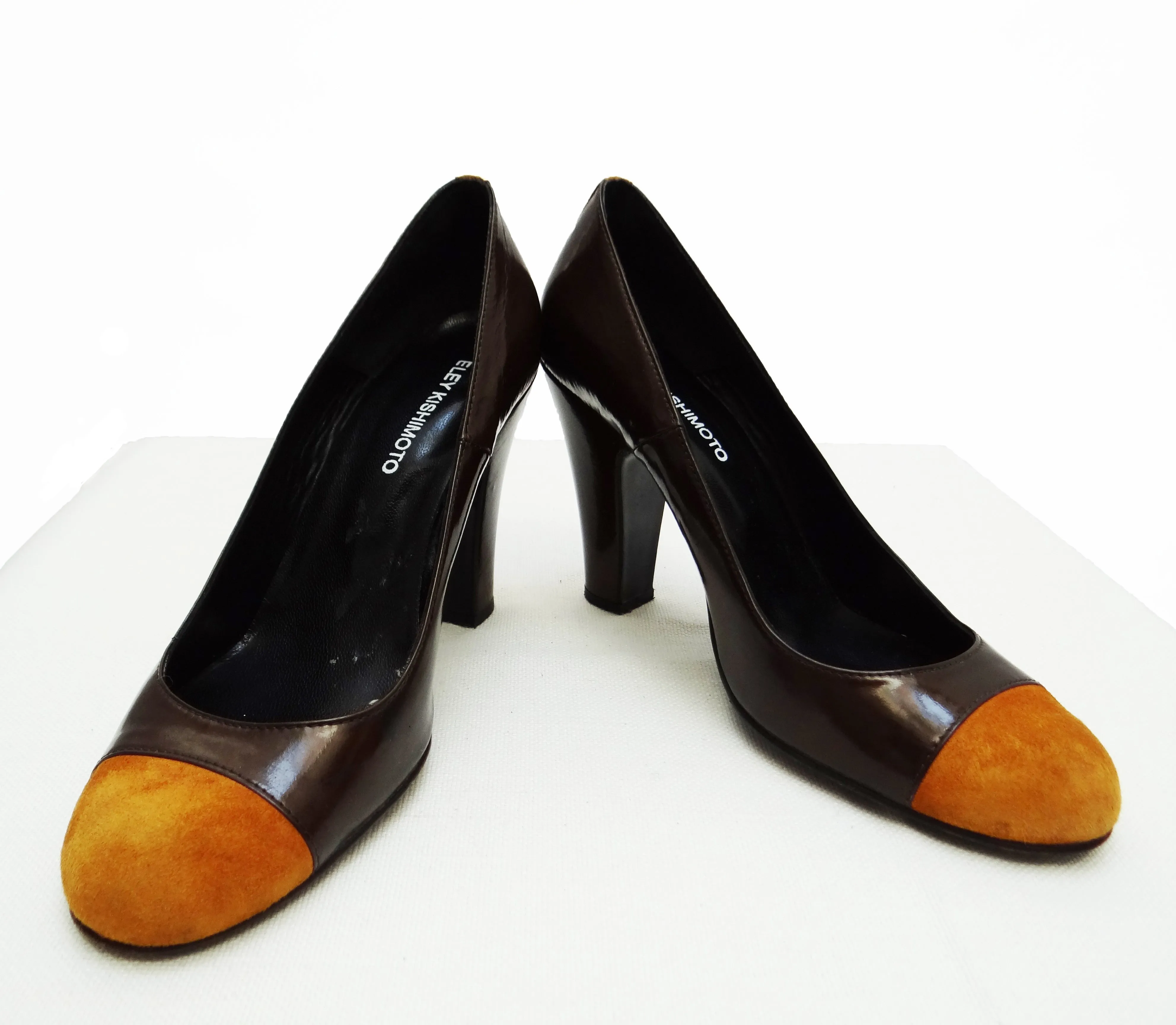 Eley Kishimoto 1990s Vintage Bronze and Ochre Patent Court Shoes, EU38