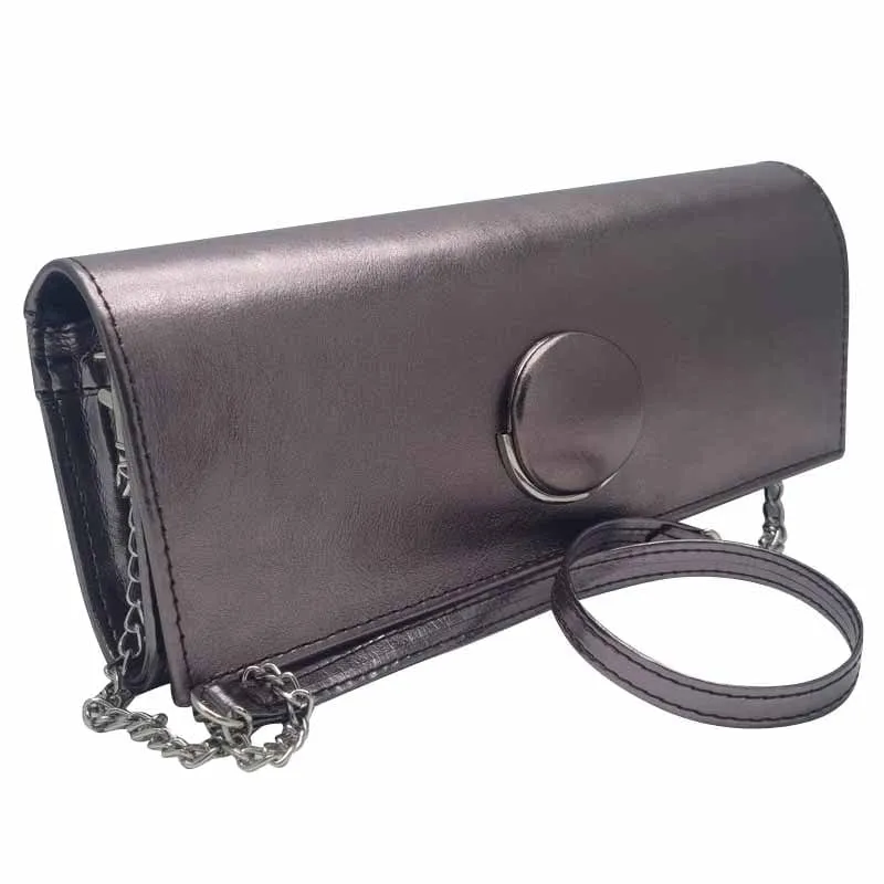 Emis Womens Pewter Leather Circle Detail Clutch Bag - T22 Pewter