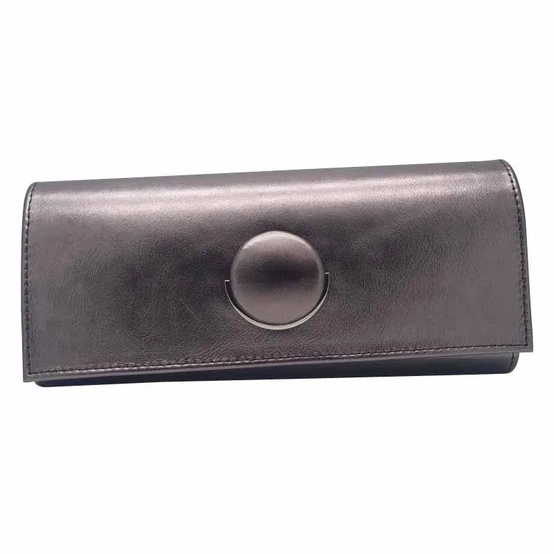 Emis Womens Pewter Leather Circle Detail Clutch Bag - T22 Pewter