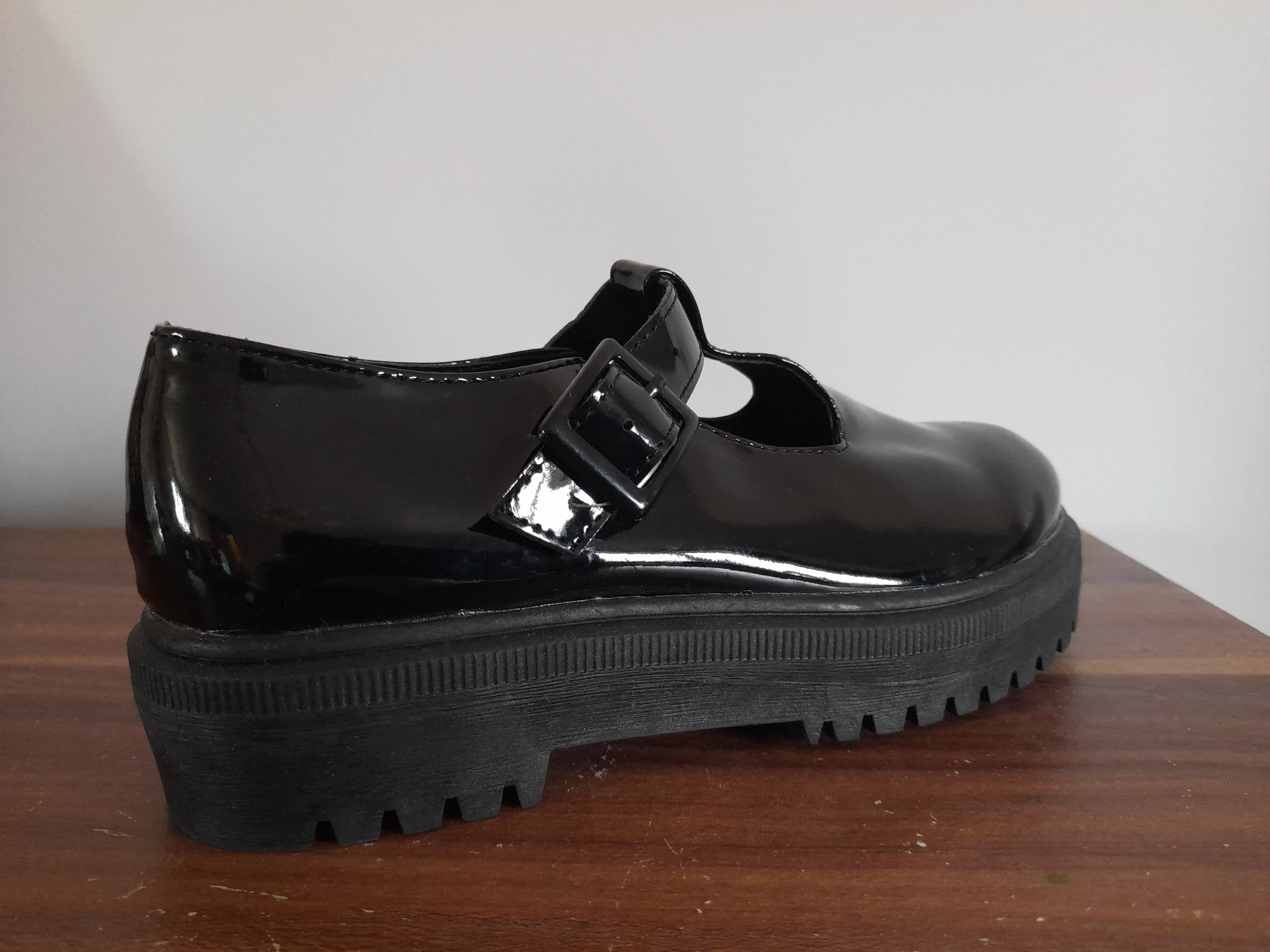 F&F Black Patent Chunky Girls School Shoes