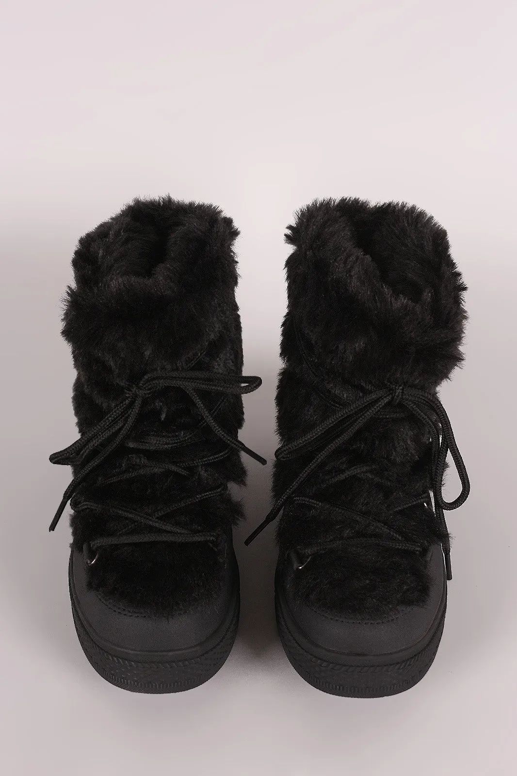 Faux Fur Trim Lace Up Winter Boots